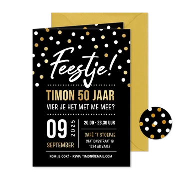 Feestelijke uitnodiging feestje 50 jaar met confetti